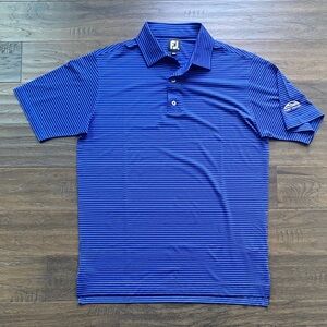 FootJoy Golf Polo Mens Sz Medium Blue and Black Stripes Turf Valley Golf Course